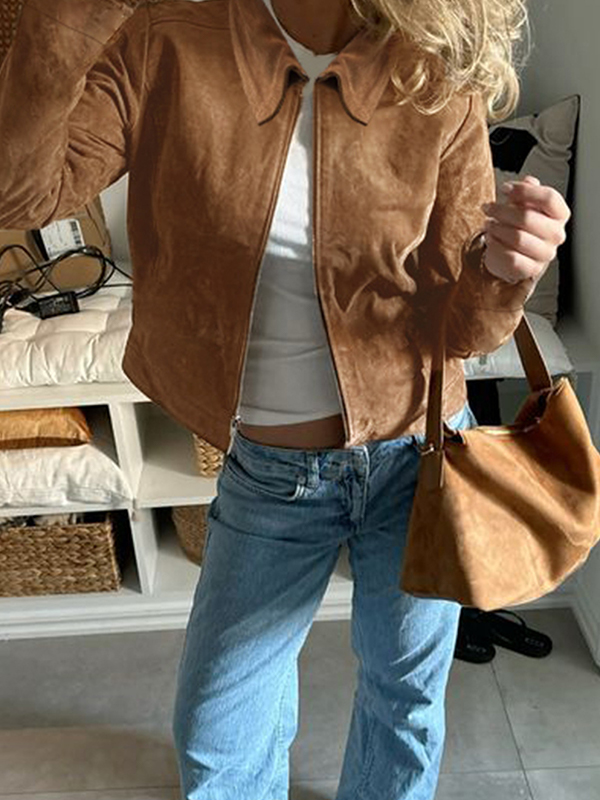 EMMIOL Locker sitzende Retro-Jacke in Braun