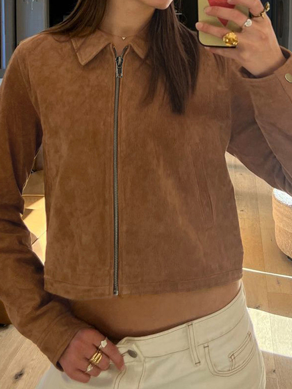 EMMIOL Locker sitzende Retro-Jacke in Braun