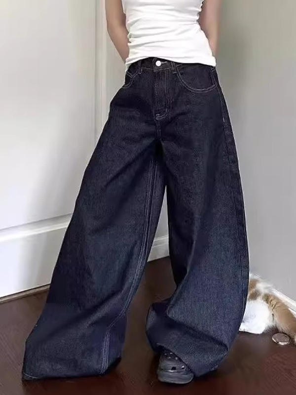 EMMIOL Jeans boyfriend a vita alta, dritti e lunghi fino al pavimento