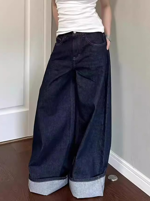 EMMIOL Jeans boyfriend a vita alta, dritti e lunghi fino al pavimento