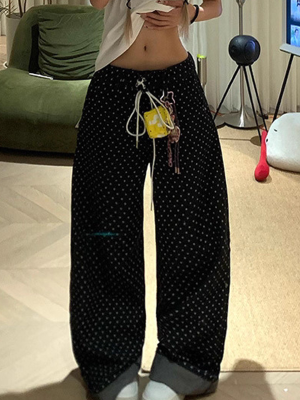 EMMIOL Jeans boyfriend a gamba dritta con pois neri