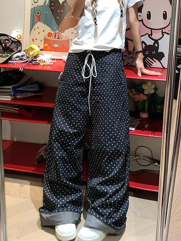 EMMIOL Jeans boyfriend a gamba dritta con pois neri