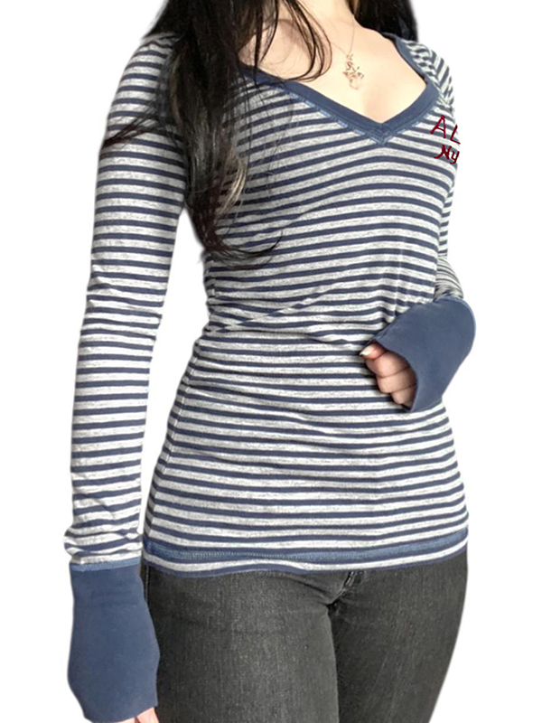 EMMIOL Bequemes Wind Stripes Langarmshirt