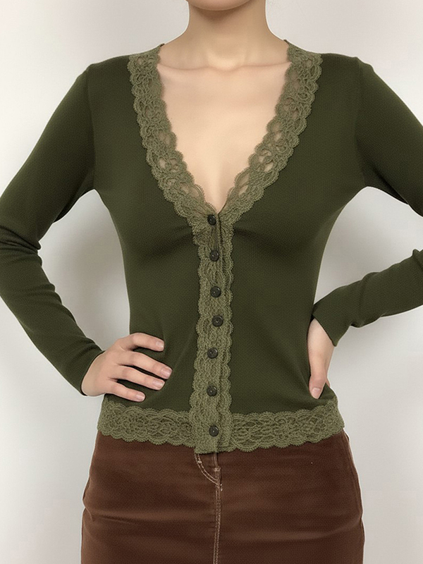 EMMIOL Cardigan in pizzo vintage con scollo a V