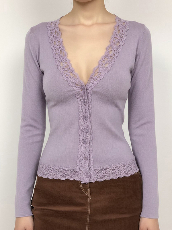 EMMIOL Cardigan in pizzo vintage con scollo a V