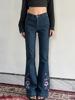 EMMIOL Jeans a zampa con ricamo floreale vintage