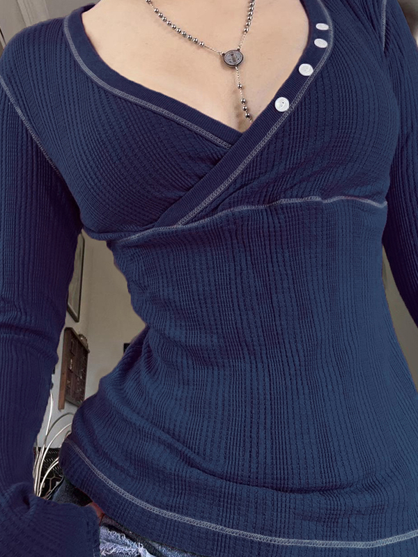 EMMIOL Einfarbiges Langarmshirt mit minimalistischen Texturen