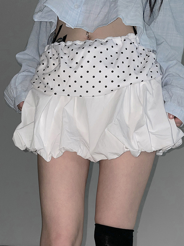 EMMIOL Polka-Dot Patchwork Fitted Silhouette Mini Skirt