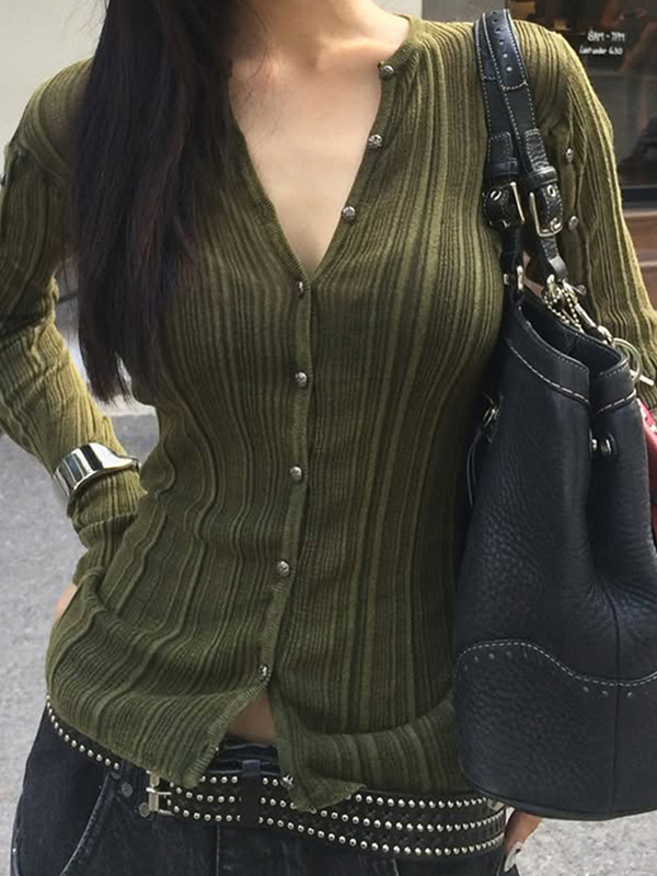 EMMIOL Cardigan aderente con scollo a V e bottoni