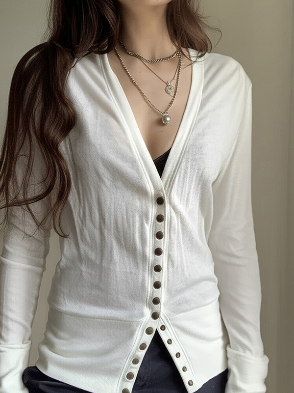 EMMIOL Cardigan con scollo a V e bottoni in tinta unita