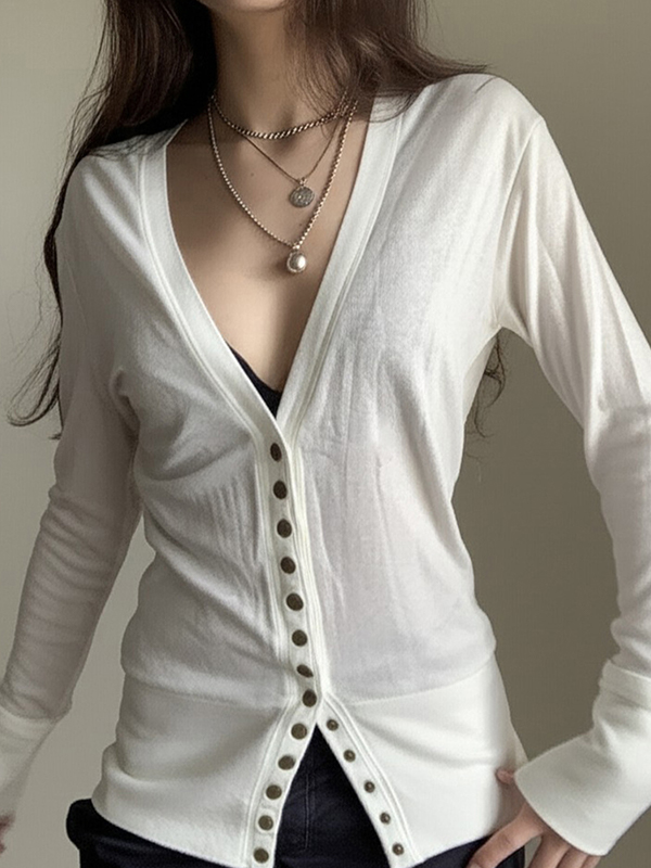 EMMIOL Cardigan con scollo a V e bottoni in tinta unita