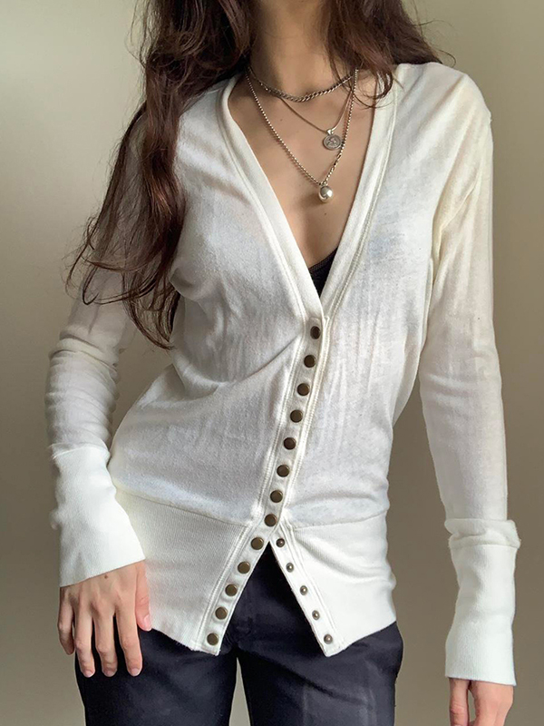EMMIOL Cardigan con scollo a V e bottoni in tinta unita