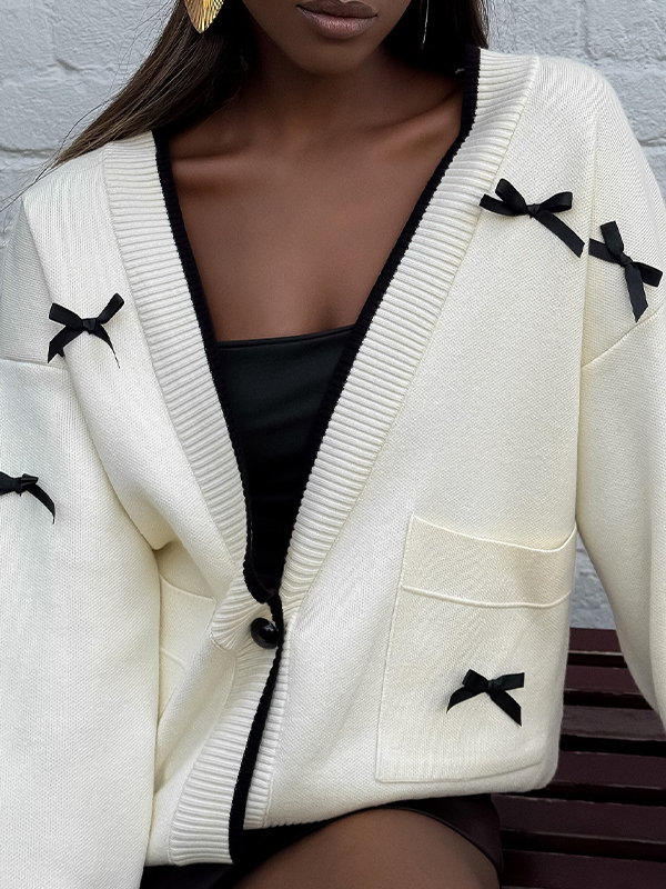 EMMIOL Cardigan con fiocco e scollo a V