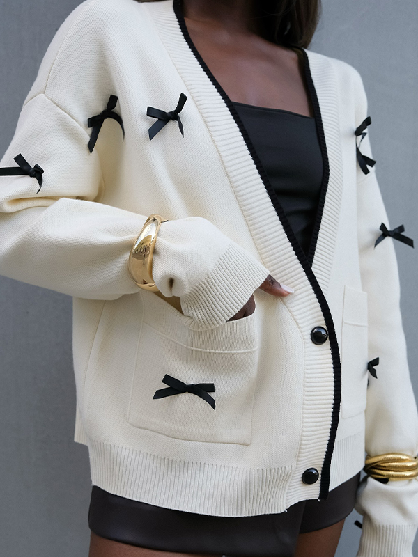 EMMIOL Cardigan con fiocco e scollo a V