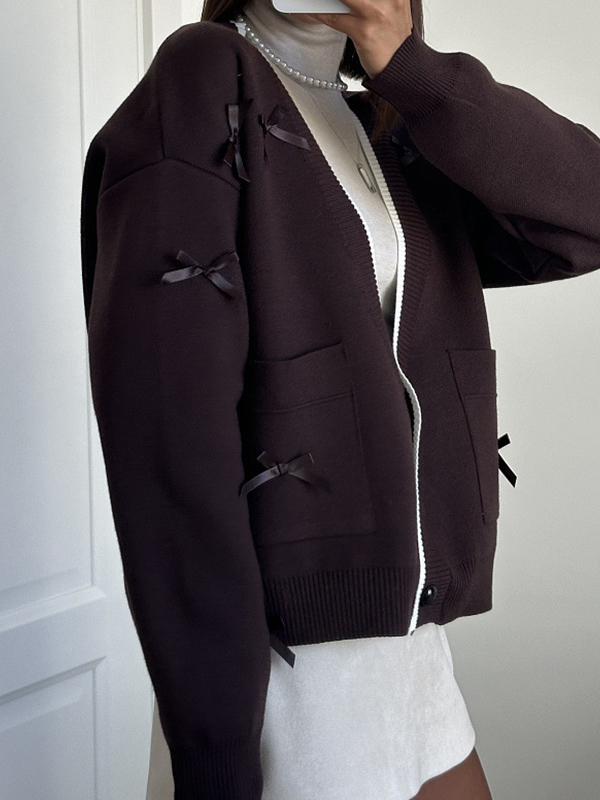 EMMIOL Cardigan con fiocco e scollo a V