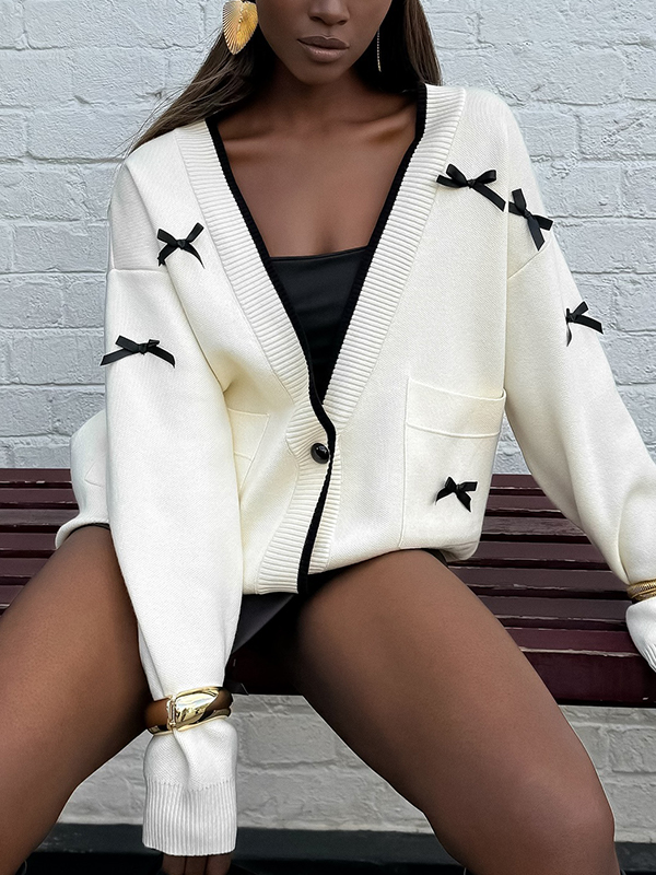 EMMIOL Cardigan con fiocco e scollo a V