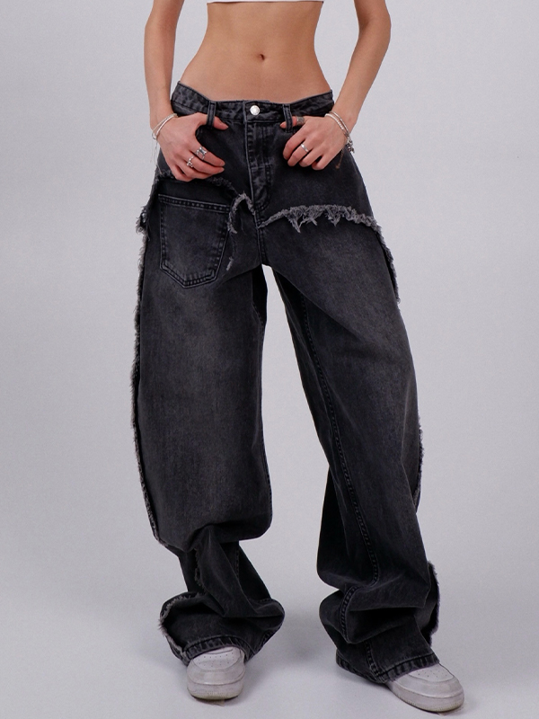 EMMIOL Abgenutzte Boyfriend-Jeans im Faux-Look
