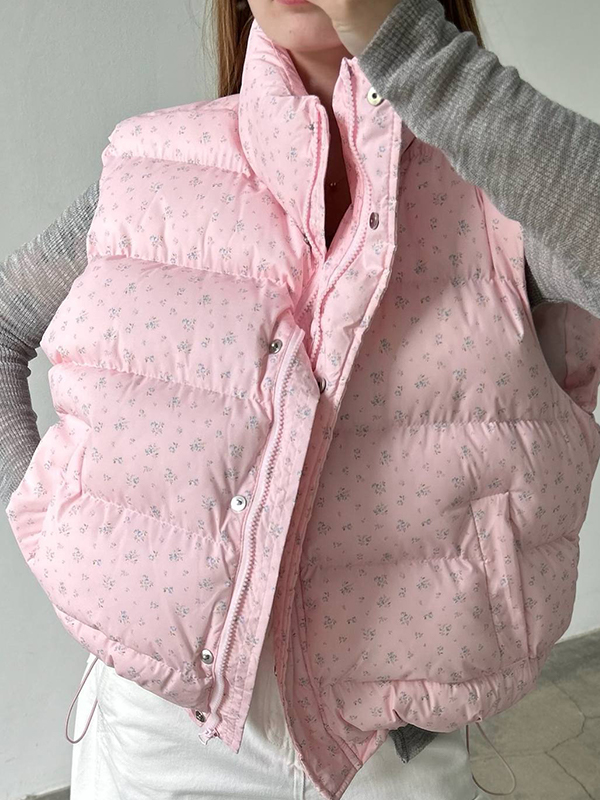 EMMIOL Ärmellose Weste mit Clip-Jacke mit Blumenmuster