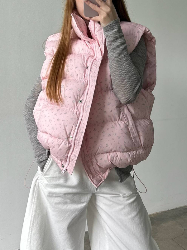 EMMIOL Ärmellose Weste mit Clip-Jacke mit Blumenmuster