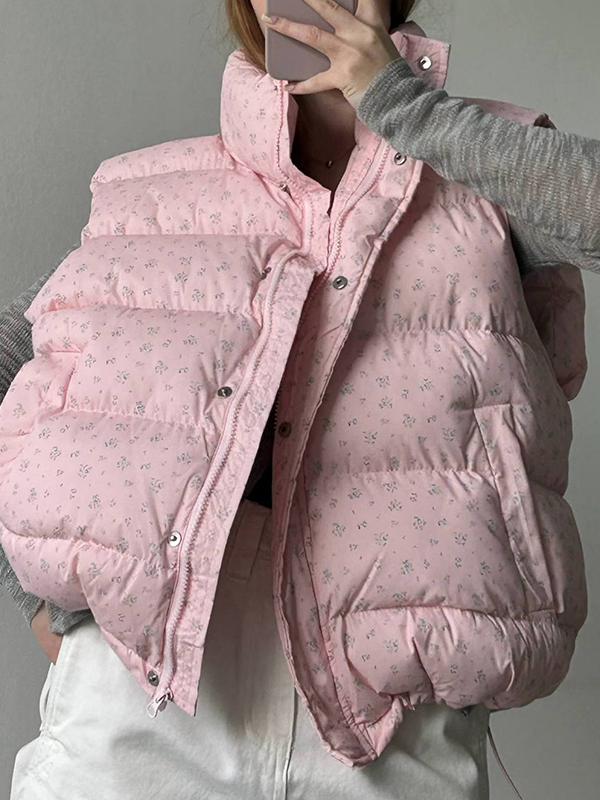 EMMIOL Ärmellose Weste mit Clip-Jacke mit Blumenmuster