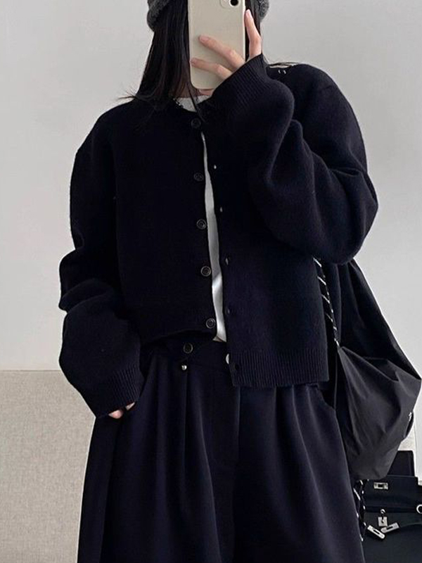 EMMIOL Solid-Coloured Relaxed-Fit Cardigan