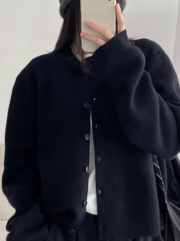 EMMIOL Solid-Coloured Relaxed-Fit Cardigan