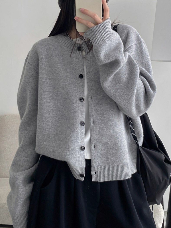 EMMIOL Solid-Coloured Relaxed-Fit Cardigan