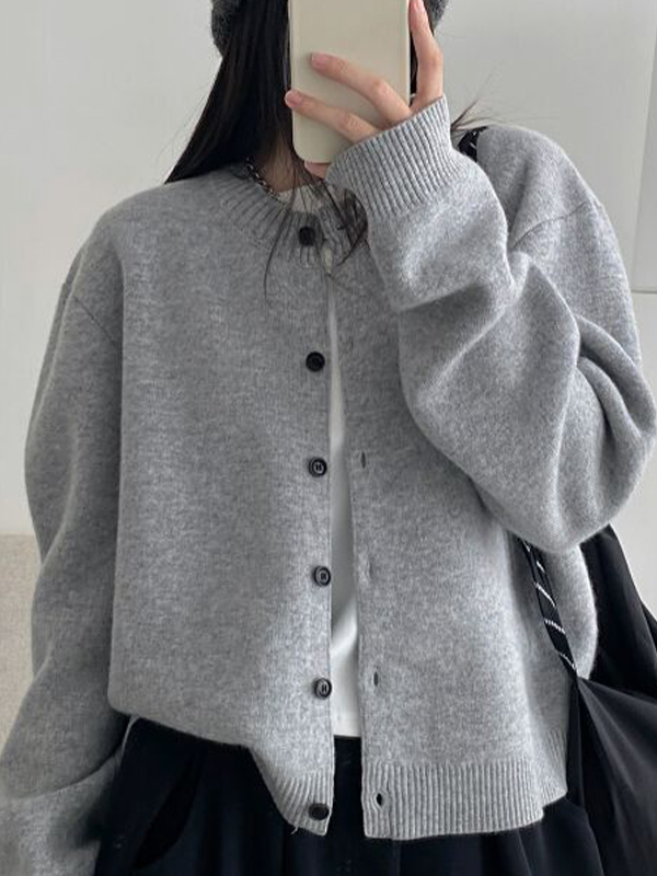 EMMIOL Solid-Coloured Relaxed-Fit Cardigan