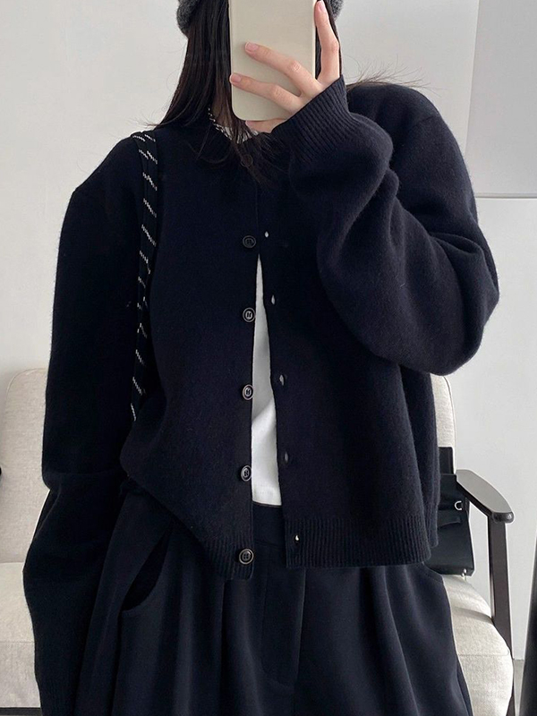 EMMIOL Solid-Coloured Relaxed-Fit Cardigan