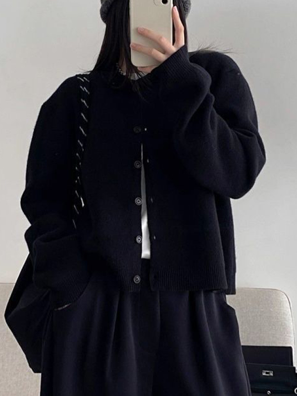 EMMIOL Solid-Coloured Relaxed-Fit Cardigan