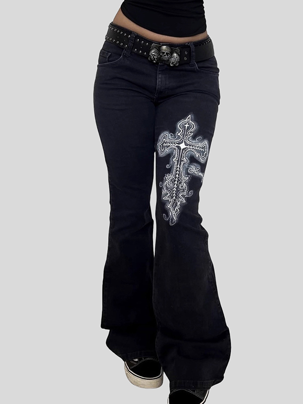 EMMIOL Pantaloni leggermente svasati stampati, jeans svasati