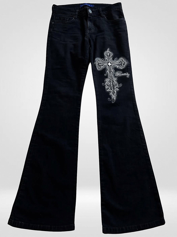EMMIOL Pantaloni leggermente svasati stampati, jeans svasati