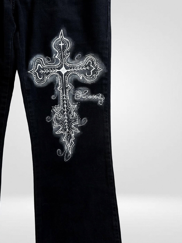 EMMIOL Pantaloni leggermente svasati stampati, jeans svasati