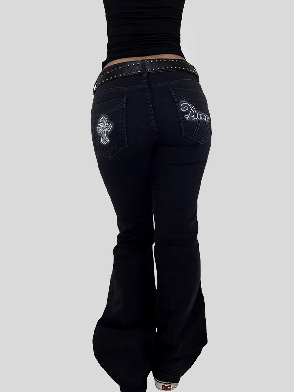 EMMIOL Pantaloni leggermente svasati stampati, jeans svasati