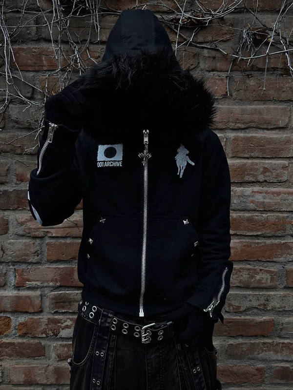 EMMIOL Letter Print Rhinestones Jacket