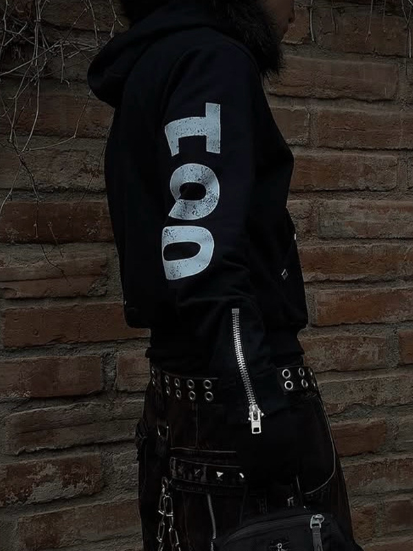 EMMIOL Letter Print Rhinestones Jacket
