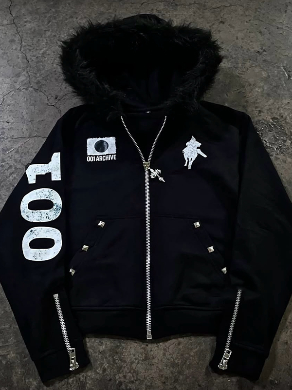 EMMIOL Letter Print Rhinestones Jacket