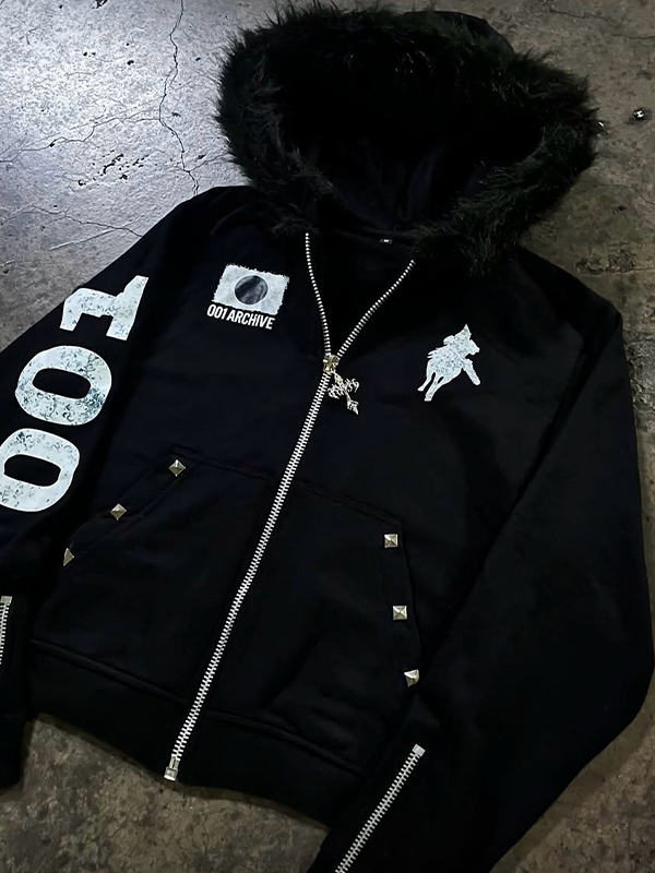 EMMIOL Letter Print Rhinestones Jacket