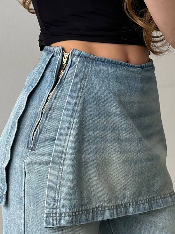 EMMIOL Jeans boyfriend finti in due pezzi con cerniera laterale