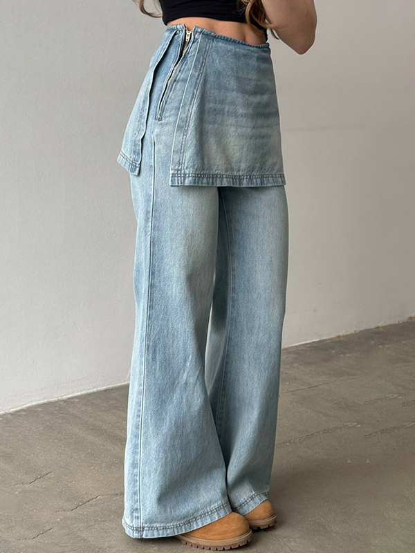 EMMIOL Jeans boyfriend finti in due pezzi con cerniera laterale