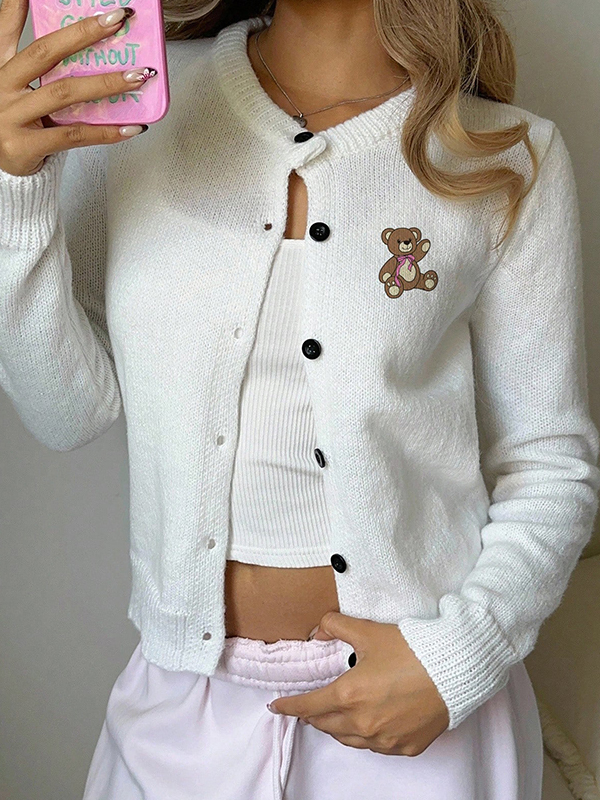 EMMIOL Bear Print Cardigan