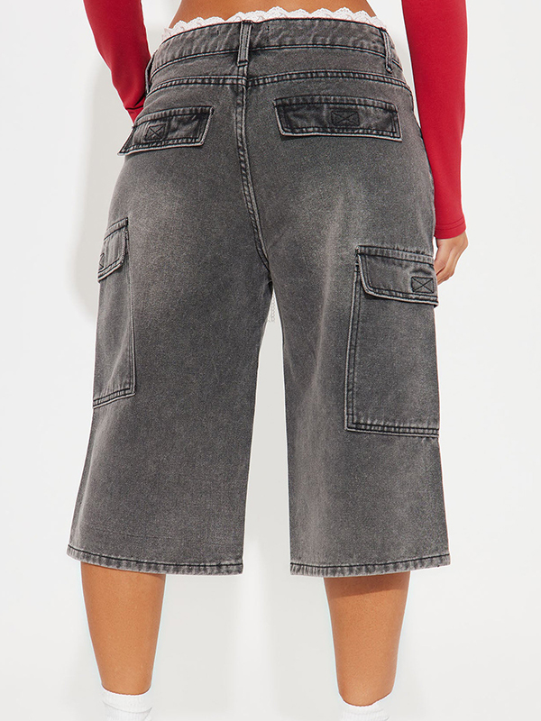 EMMIOL Shorts vaqueros con ribete de encaje