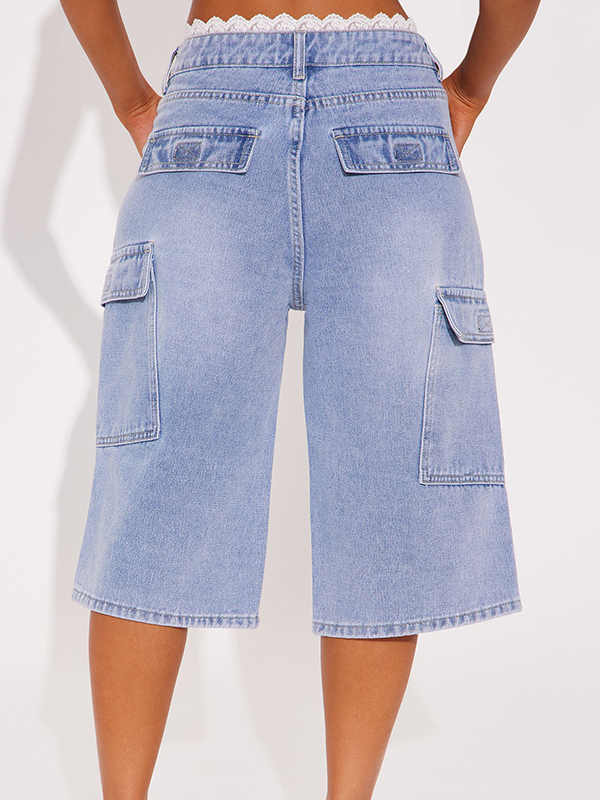 EMMIOL Shorts vaqueros con ribete de encaje