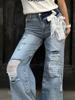 EMMIOL Shredded Distressed Lace Ripped Jeans