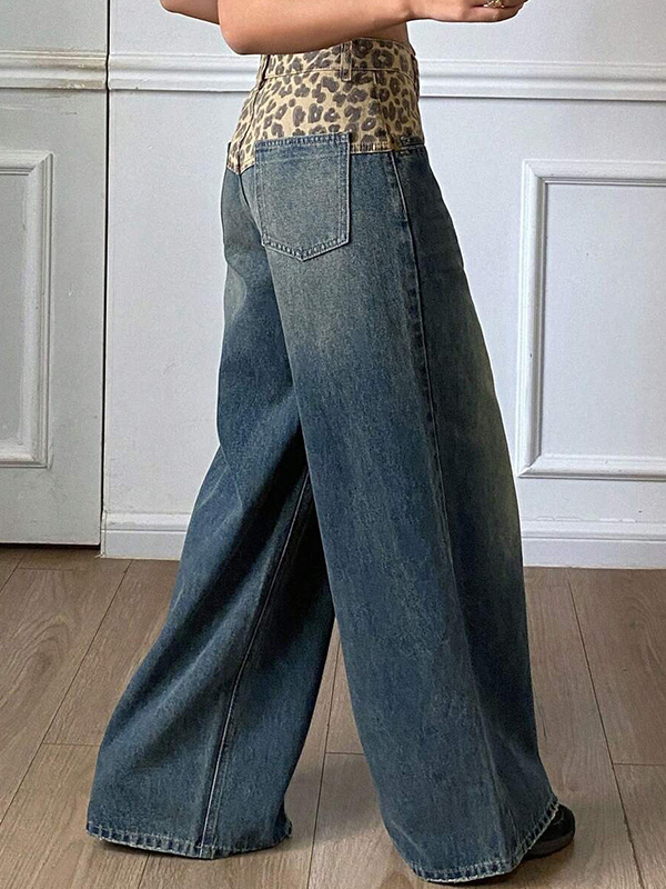 EMMIOL Jeans boyfriend patchwork con stampa leopardata