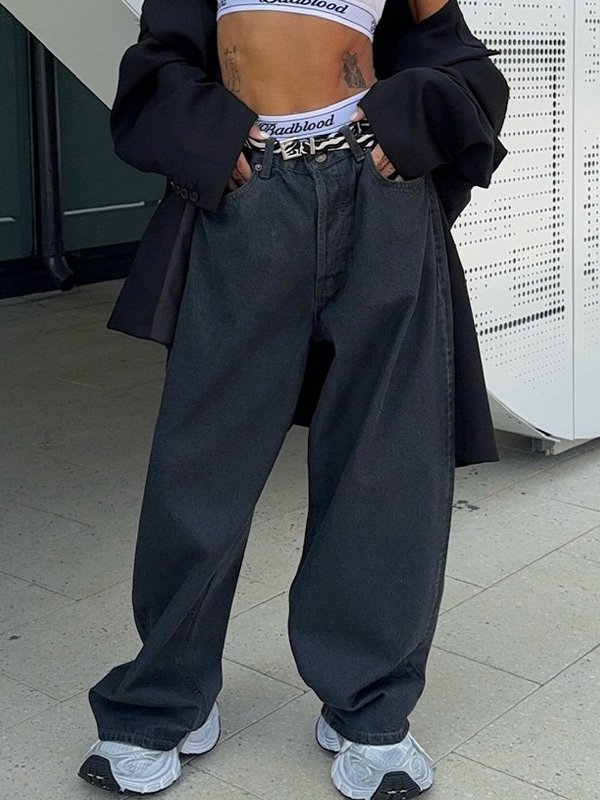EMMIOL Jeans boyfriend con pieghe larghe e slavate