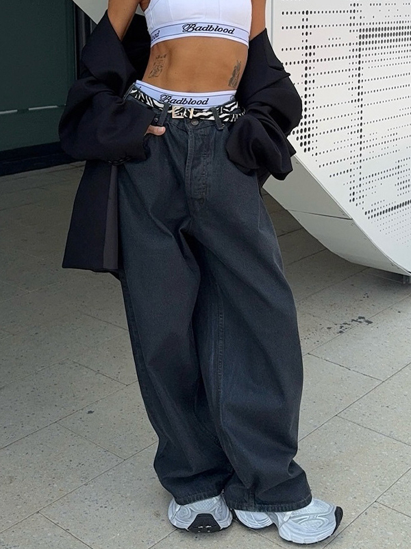 EMMIOL Jeans boyfriend con pieghe larghe e slavate