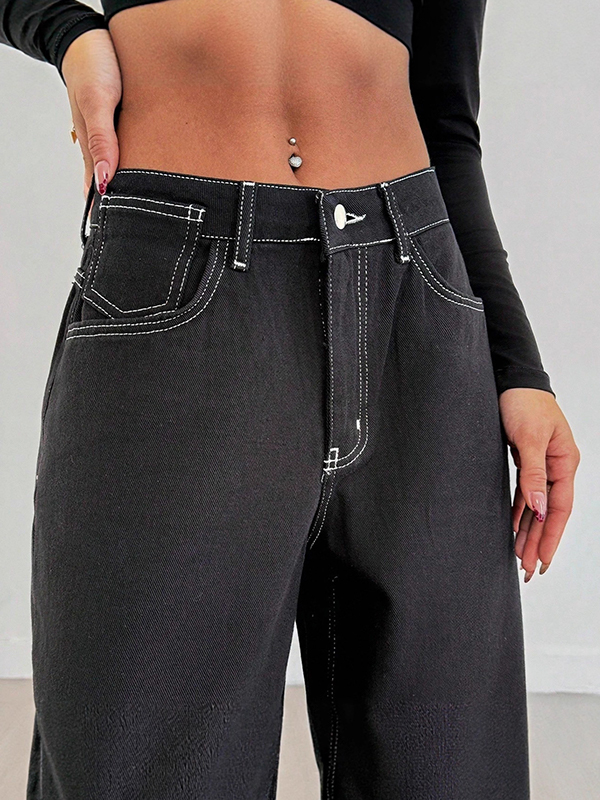 EMMIOL Jeans boyfriend con stampa leopardata e cuciture visibili