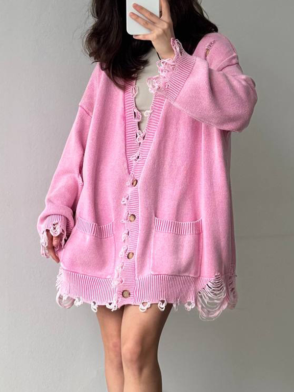 EMMIOL Dopamine-Damaged Knitwear Cardigan
