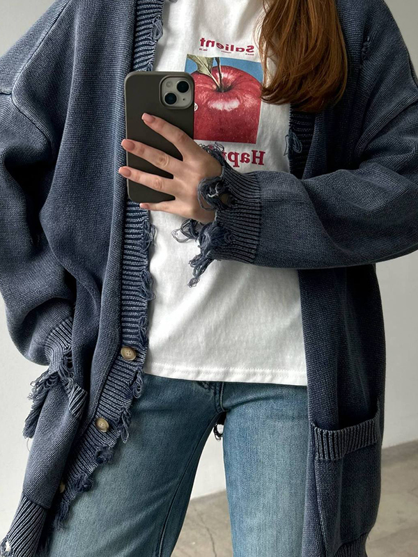 EMMIOL Cardigan in maglia danneggiato dalla dopamina
